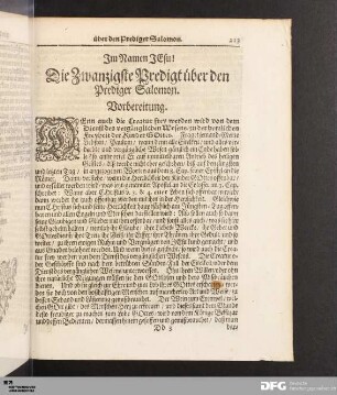 Die Zwanzigste Predigt über den Prediger Salomon.