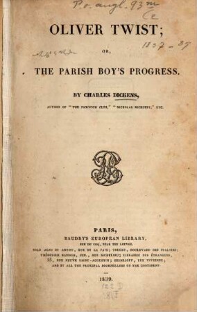 Oliver Twist; or, the parish boy's progress