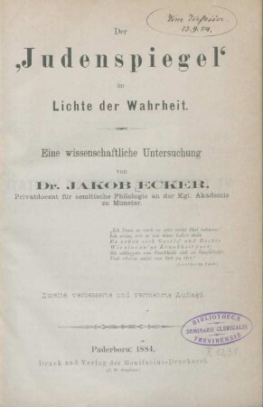 Der "Judenspiegel" im Lichte der Wahrheit