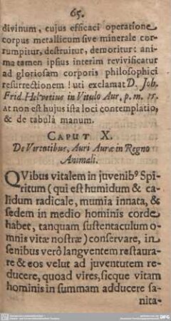 CAPUT X. De Virtutibus, Auri Aurae in Regno Animali.