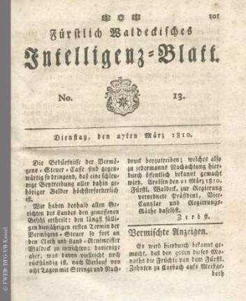 No. 13, Dienstag, den 27ten März 1810