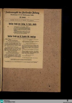 Karlsruher Zeitung, Sonderausgabe No. 1001, Amtlicher Bericht vom 15. Dezember und 16. Dezember 1916