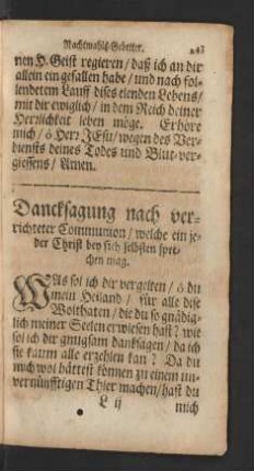 Dancksagung nach verrichteter Communion/ welche ein jeder Christ bey sich selbsten sprechen mag.