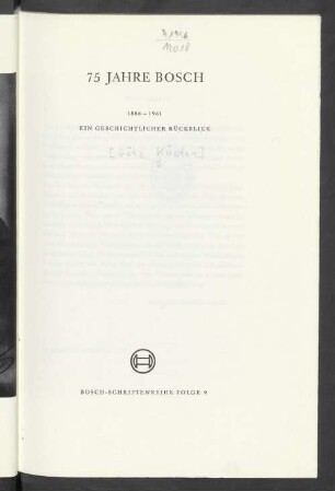 75 Jahre Bosch : 1886 - 1961 ; ein geschichtlicher Rückblick
