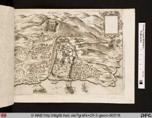 Landkarte mit Stadtansicht von Castel Novo/Herceg Novi und Umgebung.