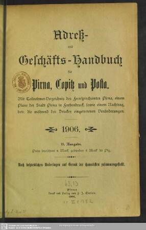 11.1906: Adreß- und Geschäftshandbuch für Pirna, Copitz und Posta