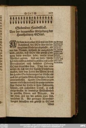 Siebendes Haubtstück. Von der bequemsten Abtheilung der Haushaltung Gottes.