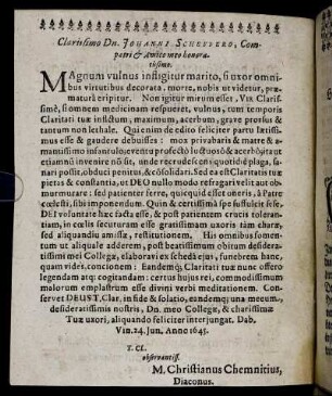 Clarissimo Dn. Johanni Scheffero, Compatri & Amico meo honora-tissimo.