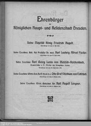 Ehrenbürger der Königlichen Haupt- und Residenzstadt Dresden.