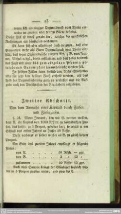 Zweiter Abschnitt. Von dem Anwachs eines Kapitals durch Zinsen und Zinseszinsen