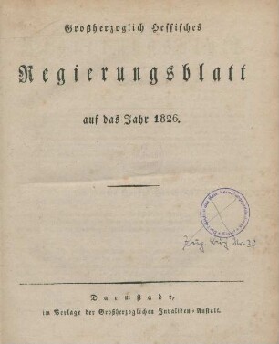 1826: Großherzoglich-Hessisches Regierungsblatt