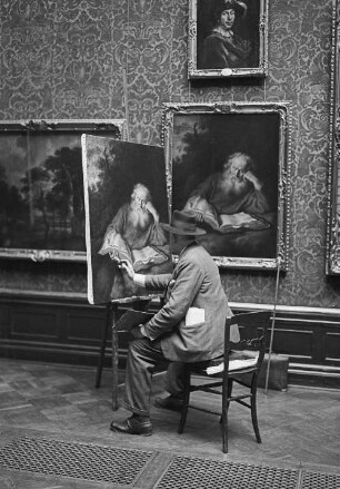 Besucher der Gemäldegalerie : Gemäldegalerie. Kopist vor Konincks "Der Einsiedler"
