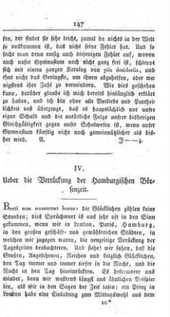 IV. Ueber die Verrückung der Hamburgischen Börsenzeit.