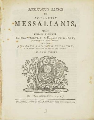 Meditatio Brevis De Ita Dictis Messalianis
