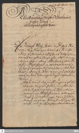 Brief von August Hermann Francke, Christian Thomasius, Johann Heinrich Michaelis und Michael Alberti an Friedrich Wilhelm I., König in Preußen.