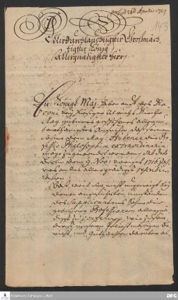 Brief von August Hermann Francke, Christian Thomasius, Johann Heinrich Michaelis und Michael Alberti an Friedrich Wilhelm I., König in Preußen.