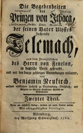 Die Begebenheiten des Prinzen von Ithaca, Oder der seinen Vater Ulysses suchende Telemach, 2
