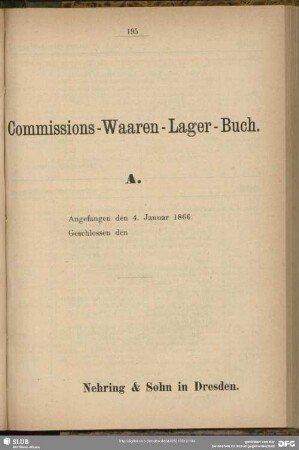 Commissions-Waaren-Lager-Buch