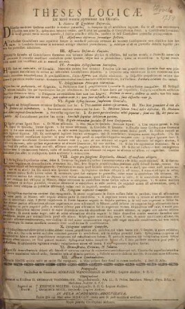 Theses logicæ. De tertia mentis operatione seu Discursu.
