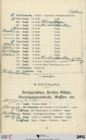 III. Abteilung. Antiquitäten, Antike Möbel, Kunstgegenstände, Waffen etc. (Nr. 576-1052)