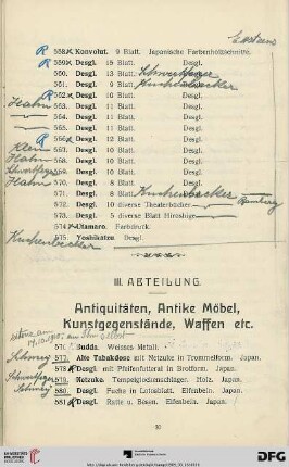 III. Abteilung. Antiquitäten, Antike Möbel, Kunstgegenstände, Waffen etc. (Nr. 576-1052)