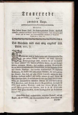 Trauerrede am zweyten Tage.