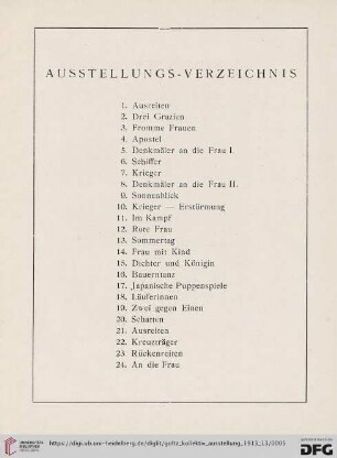 Ausstellungsverzeichnis (Nr. 1-39)