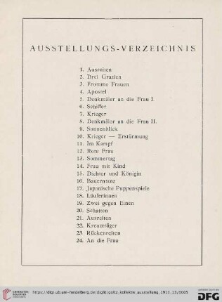 Ausstellungsverzeichnis (Nr. 1-39)