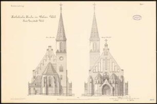 Katholische Kirche, Walzen: Aufriss Hauptansicht, Choransicht 1:100