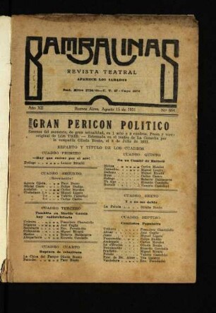 Reparto y título de los cuadros