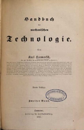 Handbuch der mechanischen Technologie, 2