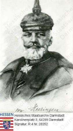 Heeringen, Josias v. (1850-1926) / Porträt in Uniform, rechtsvorblickendes Brustbild mit faks. Unterschrift