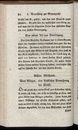 Achter Abschnitt. Vom Ablegen, oder künstlicher Vermehrung der Stöcke