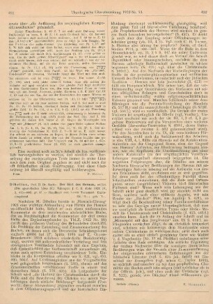 491-492 [Rezension] Dibelius, Martin, Der Hirt des Hermas, erklärt