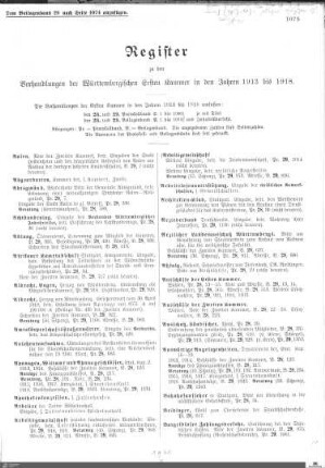 Register Kammer der Standesherren 1913-1918