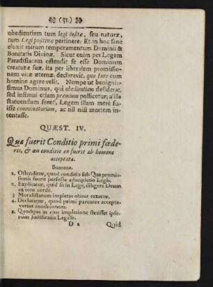 Quaest. IV. Quae fuerit Conditio primi foederis, & conditio ...