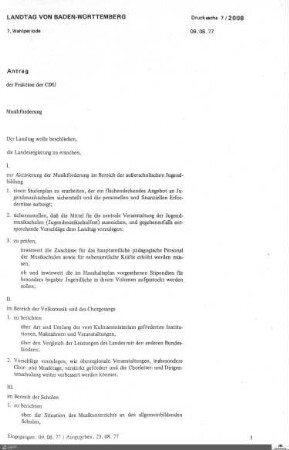 Antrag der CDU: Musikförderung
