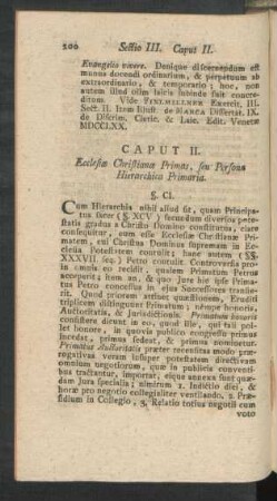 Caput II. Ecclesiae Christianae Primas, seu Personae Hierarchia Primaria