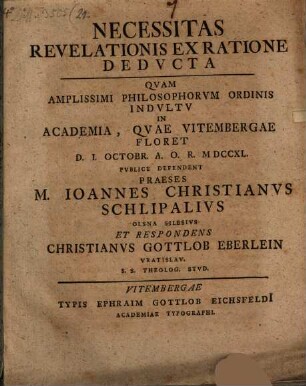 Necessitas revelationis ex ratione deducta