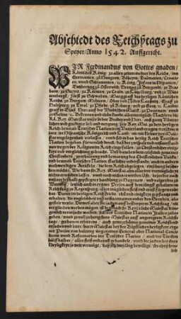 Abschiedt des Reichßtags zu Speyer/ Anno 1542. Auffgericht.