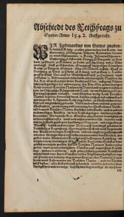 Abschiedt des Reichßtags zu Speyer/ Anno 1542. Auffgericht.