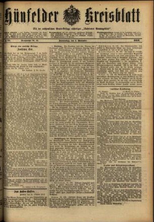 Erste Ausgabe vom Donnerstag, den 02. November 1916.