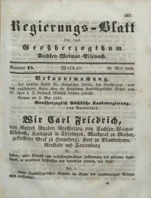 Nr. 15 : 18. Mai 1850