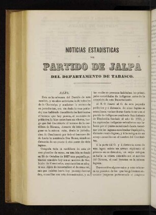 Noticias Estadisticas del Partido de Japala del Departamento de Tabasco.