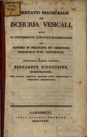 Diss. inaug. de ischuria vesicali