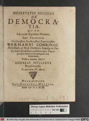 Dissertatio Politica De Democratia