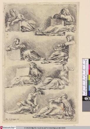 [Studienblatt mit acht sitzenden Propheten und Sibyllen; Eight Seated Prophets and Sibyls, Holding Tablets]
