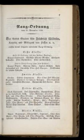 Rang=Ordnung vom 26. November 1834.