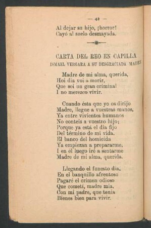 Carta del reo en capilla : Ismael Vergara a su desgraciada madre