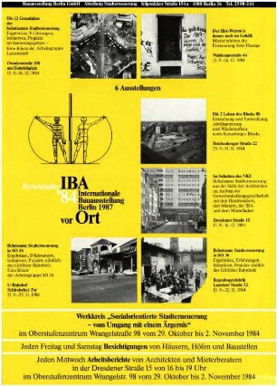 Flugblatt: IBA, Berichtsjahr 1984, Ausstellungen IBA vor Ort